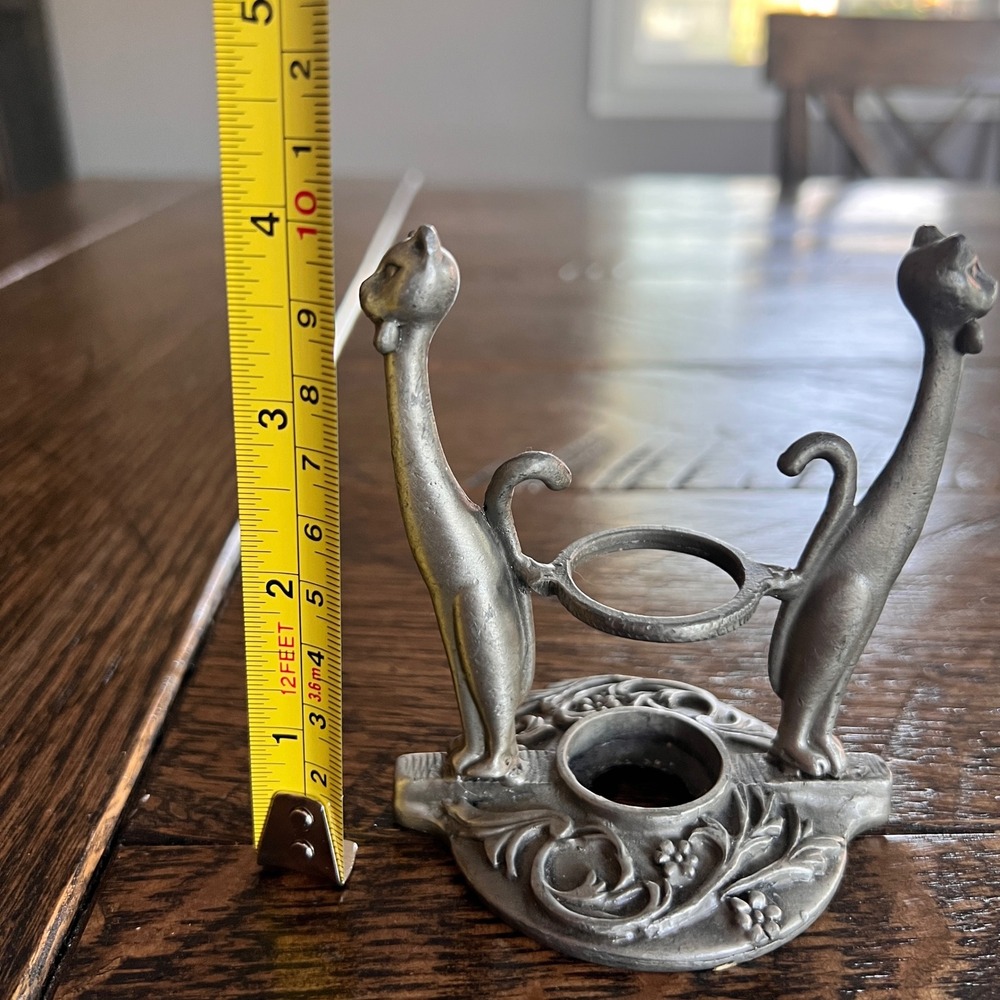 Vintage Hamilton Cast Goods Pewter Metal Long Neck Cat Taper Candle Holder - Picture 8 of 8